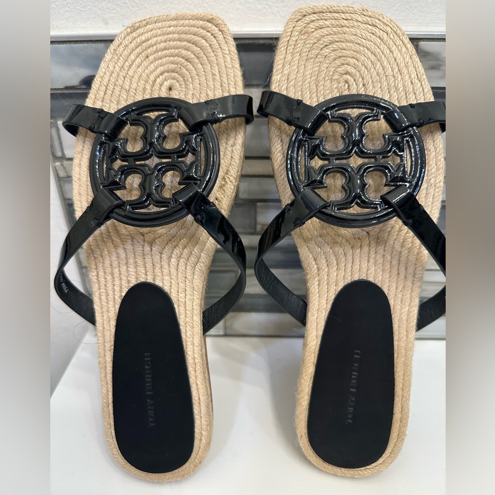 New Tory Burch Women's Bombe Miller Leather Espadrille Slides 7.5
